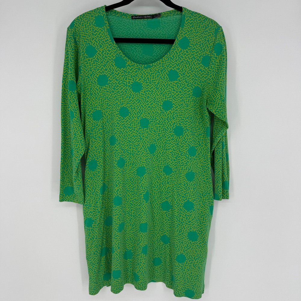 GUDRUN SJODEN GREEN JERSEY DRESS ORGANIC COTTON GEOMETRIC PRINT LARGE
